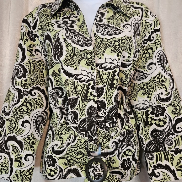 NWOT Silkland green white & black paisley floral silk jacket Womens 14 - Picture 2 of 8